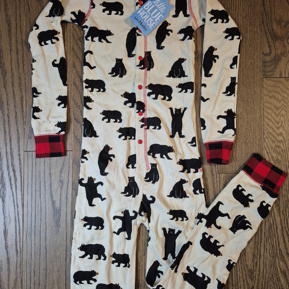 Hatley Kids Pajama Set - Cream and Black with Red Accents